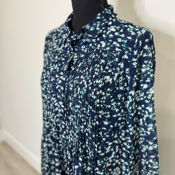 Banana Republic Blue Long Sleeve Floral Midi Lined Dress (S) - Picture 3 of 10